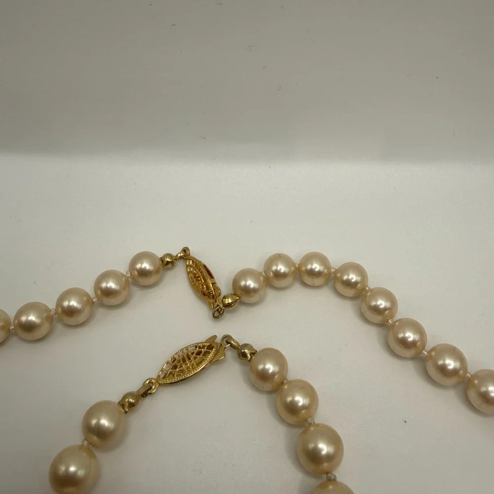 Vintage Faux Pearl Necklace Bracelet knotted Set Classic Bridal Wedding Elegant‎